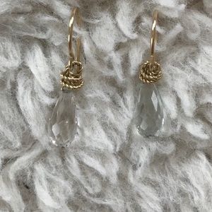 Drop Diamond Cut Clear Bead w/ Gold Rope Earrings